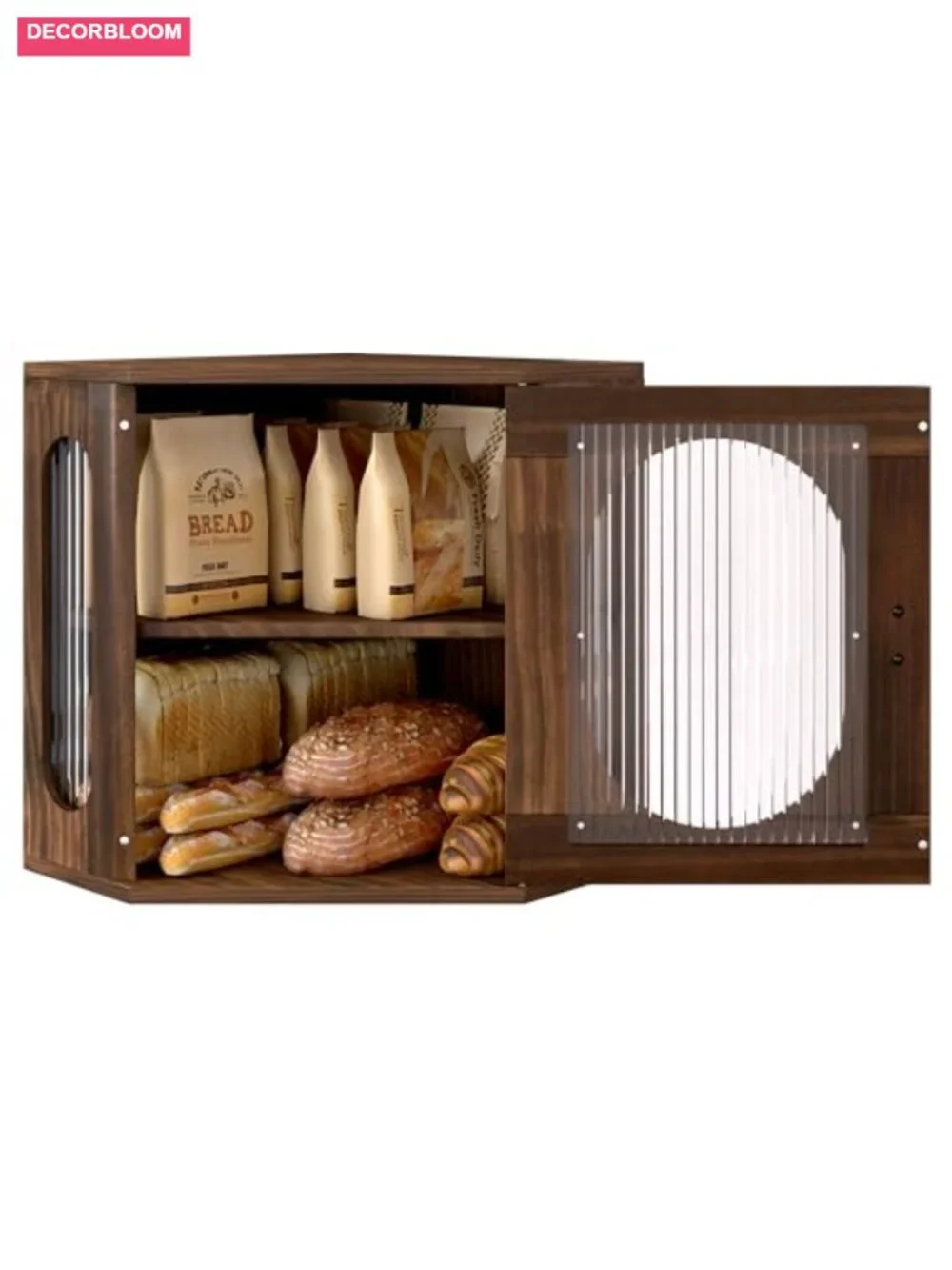 Corner Bread Box Solid Pine Wood Adjustable Shelf Acrylic Window